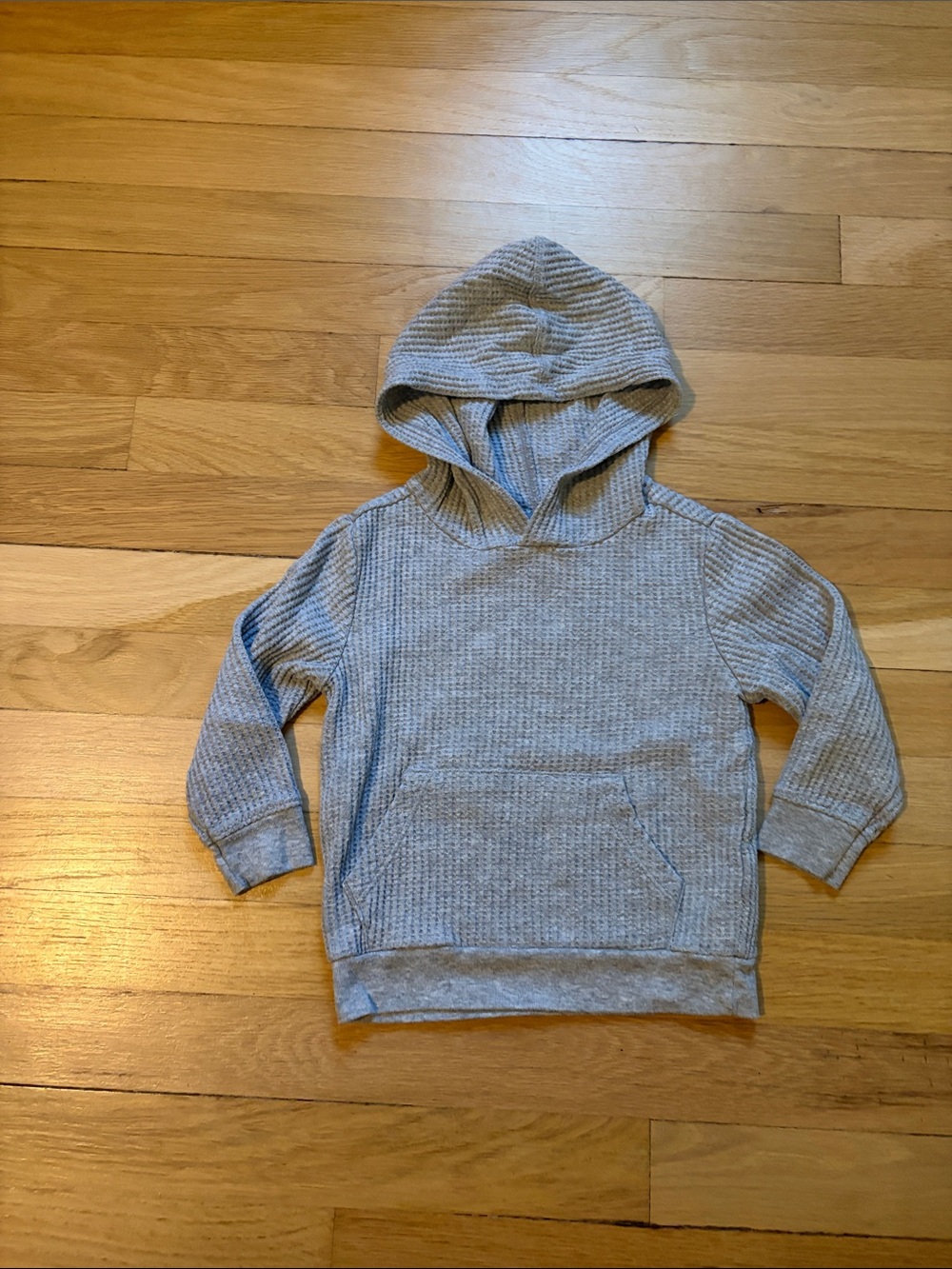 Toddler Boy Hooded Waffle Knit Pullover Sweatshirt - Gray